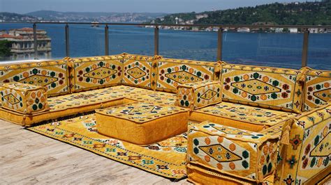 Yellow Color U Shaped Arabic Sofa Set, Arabic Majlis, Turkish Floor Se
