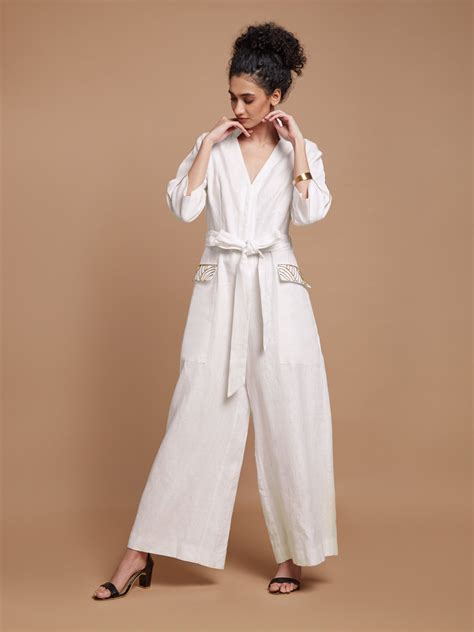 White jumpsuit with tie-up | Chhaya Gandhi Design Studio