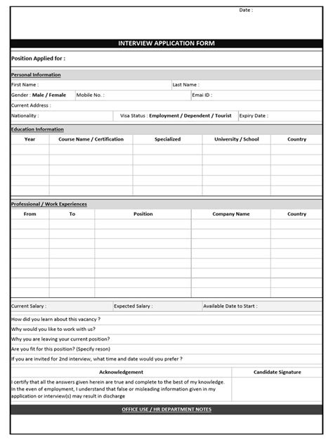 Image result for Job Interview Application Form