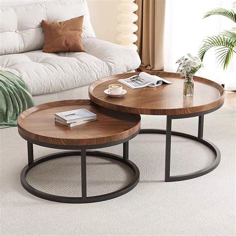 Round Wooden Coffee Table Nest