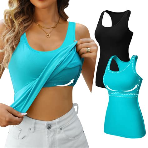 V FOR CITY Womens Tank with Built in Bra Racerback Cotton Cami Shirts Fitted Yoga Workout Tops 2 ...