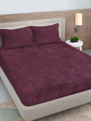 Buy FABINALIV Wine Solid King Size Fitted Double Bedsheet with 2 Pillow ...