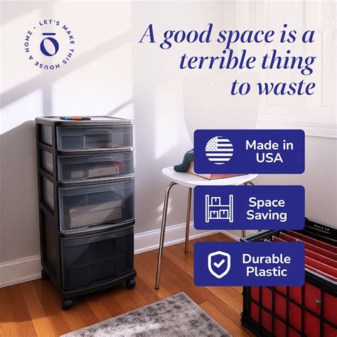 Homz Products Homz Tall Solid Plastic 4 Drawer Medium Storage Cart with ...