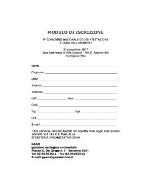 Fillable Online geamonline MODULO DI ISCRIZIONE 9 convegno - geamonline ...
