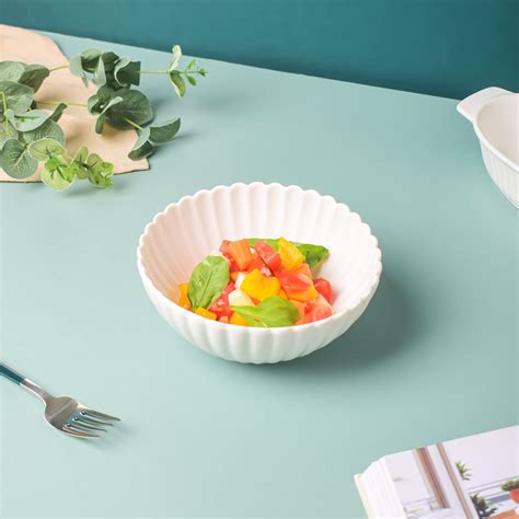 Riona Ribbed Ceramic Salad Bowl White 600ml Online - Premium Snack Bowl ...