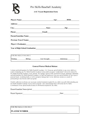 AAU Tryout Waiver - Pro Skills Baseball Academy - Fill and Sign ...