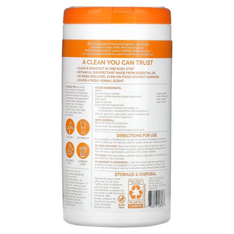 Seventh Generation, Disinfecting Wipes, Lemongrass Citrus, 70 Wet Wipes ...