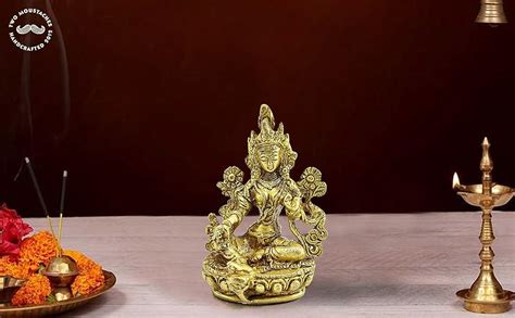 Buy Two Moustaches 3.5 Inches Brass Goddess Tara Devi Idol, Buddhist ...