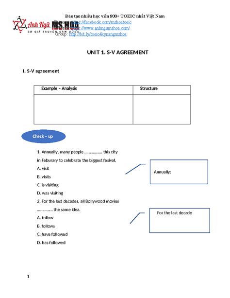 UNIT 1: S-V Agreement - Practice Exercises and Analysis - Studocu
