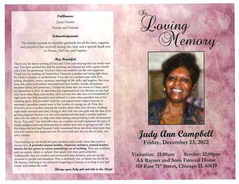 Judy A Campbell Obituary | AA Rayner and Sons Funeral Homes