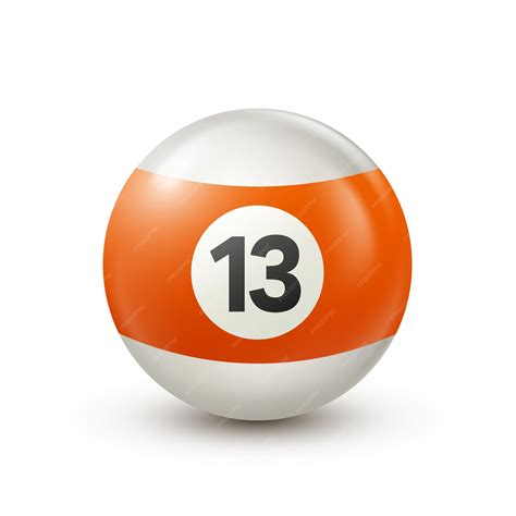 Billiard orange pool ball with number 13 snooker or lottery ball on white background vector ...