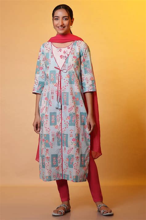 Buy Blue Floral Printed Kurta Kansai Thread Online for Woman | Shop for ...