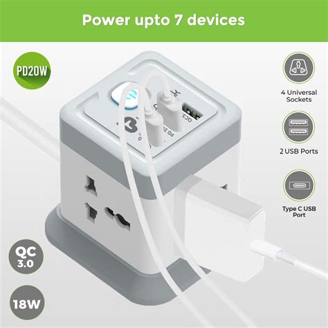 Power Qube Desktop Surge Protector with QC3.0 & 20W Power Delivery Por ...