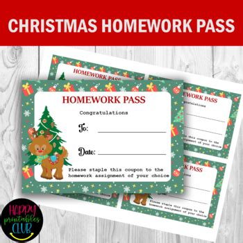 Christmas Homework Pass- Holidays Homework Pass- Printable Homework Pass