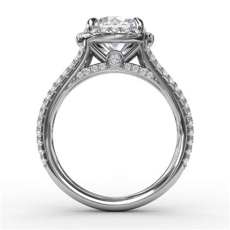 Fana Round Diamond Halo Engagement Ring With Triple-Row Diamond Band ...