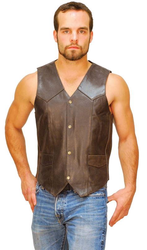 Dark Brown Leather Vest for Men #VM402RN | Leather vest, Leather ...