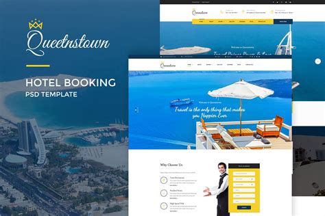 品牌酒店预订网站设计PSD模板 QueensTown : Hotel Booking PSD Template – 设计小咖