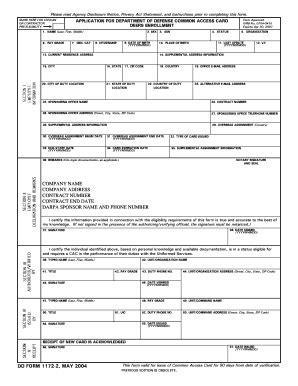 Department of Defense Common Access Card Application - Blank Fillable ...