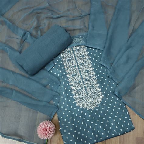 Newari Sapphire Blue Polka Dot Print with Zari and Thread Detailing Mu ...