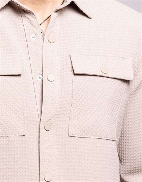 Stone Full Sleeves Textured Waffle Shirt – ROOKIES