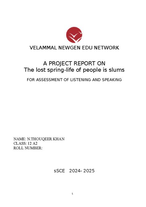 Project Report on "The Lost of People in Slums" for ASL - ENG 12 A2 ...