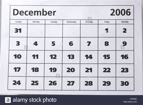 Calendar December 2006 Stock Photo: 5294347 - Alamy