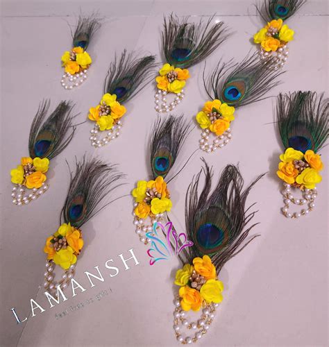 LAMANSH Artificial Flower Brooches Broaches with Mor pankh Feather for ...