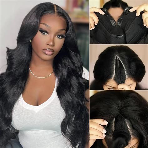Amazon.com : Atikual V Part Wig Human Hair Straight Bob Wigs For Black ...