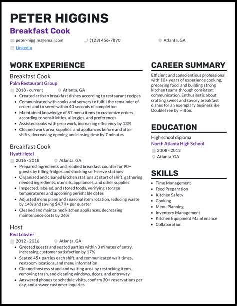 Image result for Cook Resume Examples