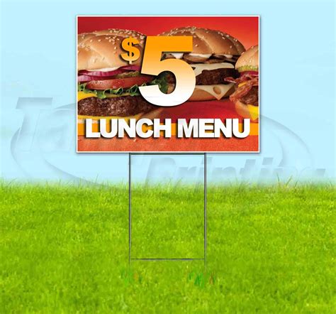 $5 Lunch Menu (18" x 24") Yard Sign, Includes Metal Step Stake ...