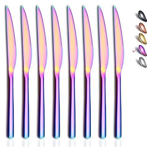 Rainbow Steak Knives, 8 Piece Premium Stainless Steel Steak Knife Set ...