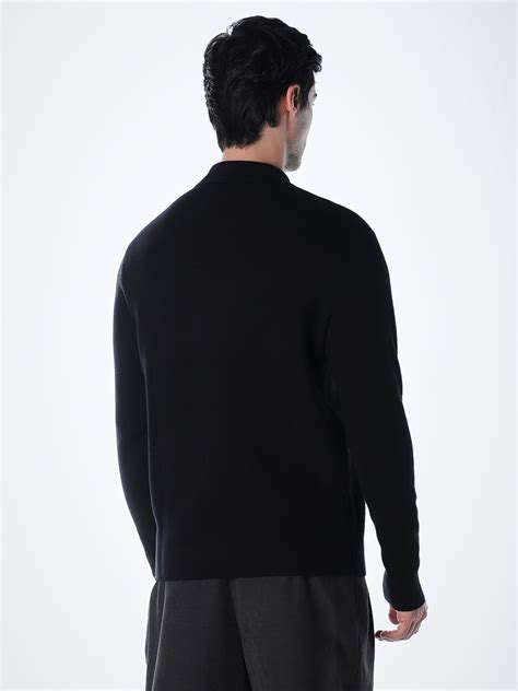 Black Flat Knit Cotton Cardigan