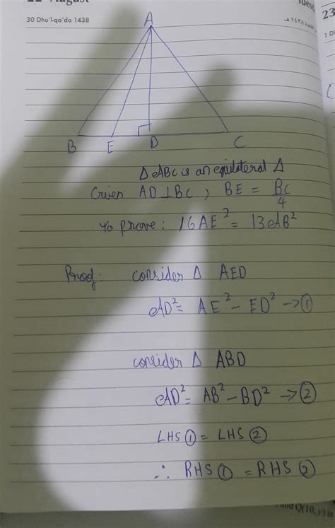 In an equilateral triangle ABC,. E is any point on BC such that BE=1 ...