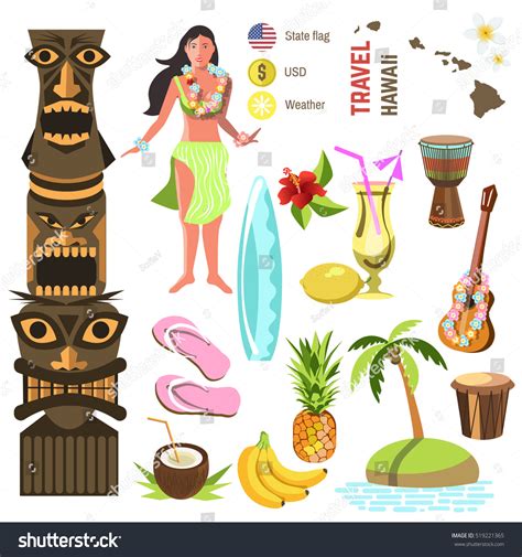 Hawaiian Icons Symbols Set Stock Vector 519221365 - Shutterstock