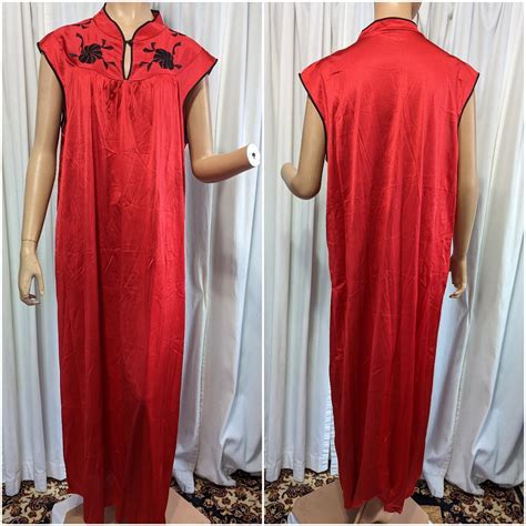 1970s red and black satin nightgown by Correlations.... - Depop