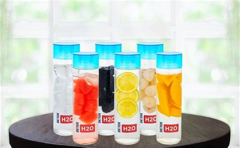 Vency DETOX-H2O Glass Fridge Water Bottle with Plastic Cap Leak proof ...