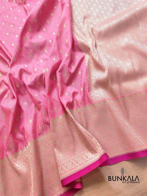Shop Light Pink Mashru Silk Leaf Design Jamewar Buti Banarasi Saree ...