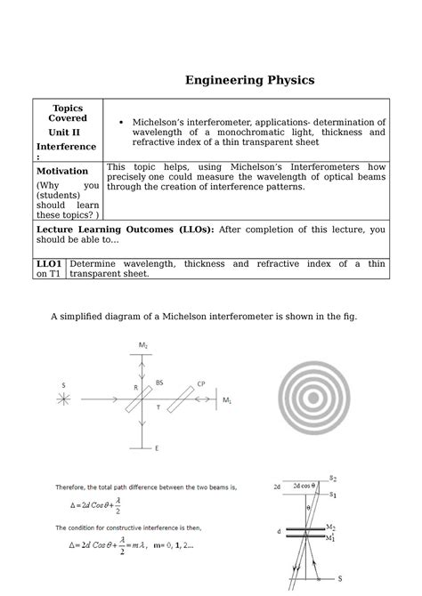 Michelson’s interferometer - Engineering Physics Topics Covered Unit II ...