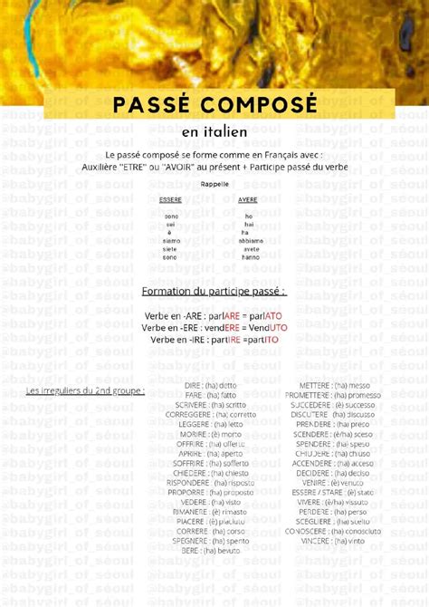 Tout savoir sur le Passé Composé Italien : PDF et Exercices (Autres ...