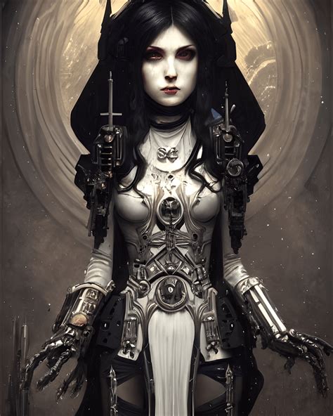 Beautiful Pale Gothic Maiden Warhammer 40000 Cyberpunk Digital Painting · Creative Fabrica