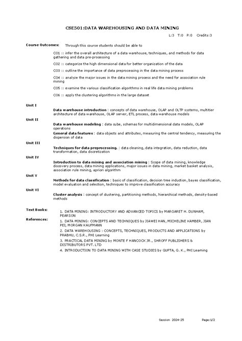 Frm Course Syllabus.aspx - CSE501:DATA WAREHOUSING AND DATA MINING ...