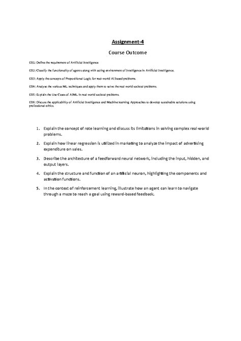 Assignment 4 - Assignment- 4 Course Outcome CO1: Define the requirement ...