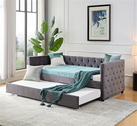 Amazon.com: Velvet Daybed with Trundle, Modern Upholstered Full Size ...