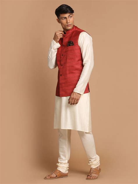 Men Nehru Jacket Kurta Set in Maroon | VASTRAMAY – vastramay