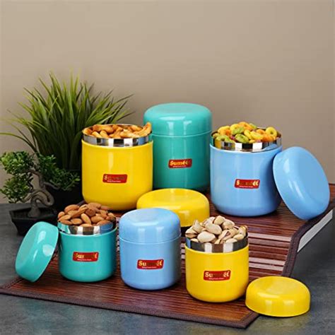 Sumeet Stainless Steel Multi Color Small Canisters/Jars/Storage Contai ...