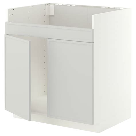 METOD base cab f HAVSEN double bowl sink, white/Aspudden light grey ...