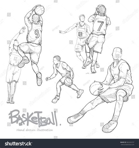 Hand Drawn Illustration Set Basketball Player Stock Vector (Royalty ...