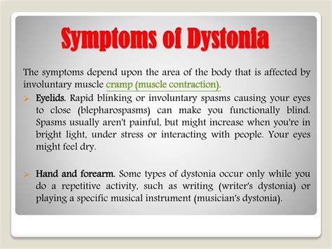 PPT - Dystonia: Symptoms, causes and treatment PowerPoint Presentation - ID:7480883