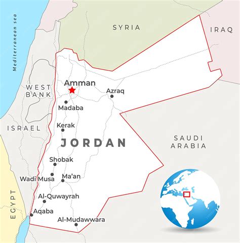 Premium Vector | Jordan map with capital amman most important cities ...