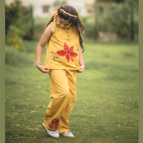 Buy Mustard Flower Print Girls Co-Ord Set – Mumkins